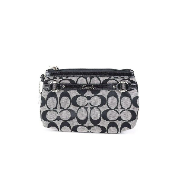 NWT Coach Gallery Signature Wristlet Cosmetic Organizer Black White - Picture 3 of 9
